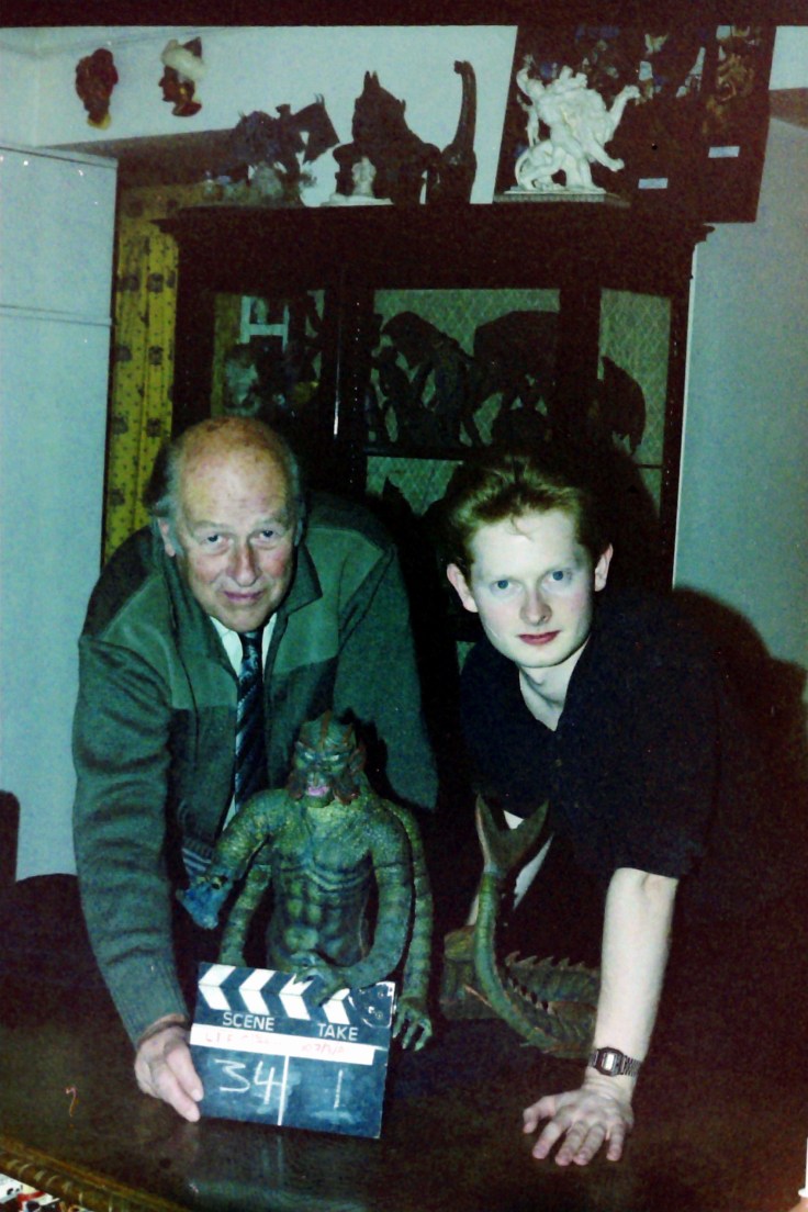 John Walsh &amp; Ray Harryhausen filming documentary 1989